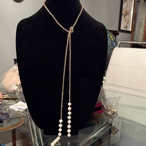 Gold Pearl Lariat Necklace - Women Jewelry